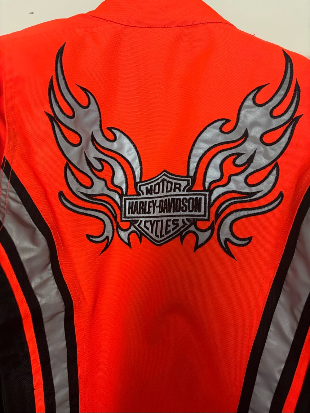 Harley-Davidson Orange Performance Riding Jacket with Reflective Flame Logo